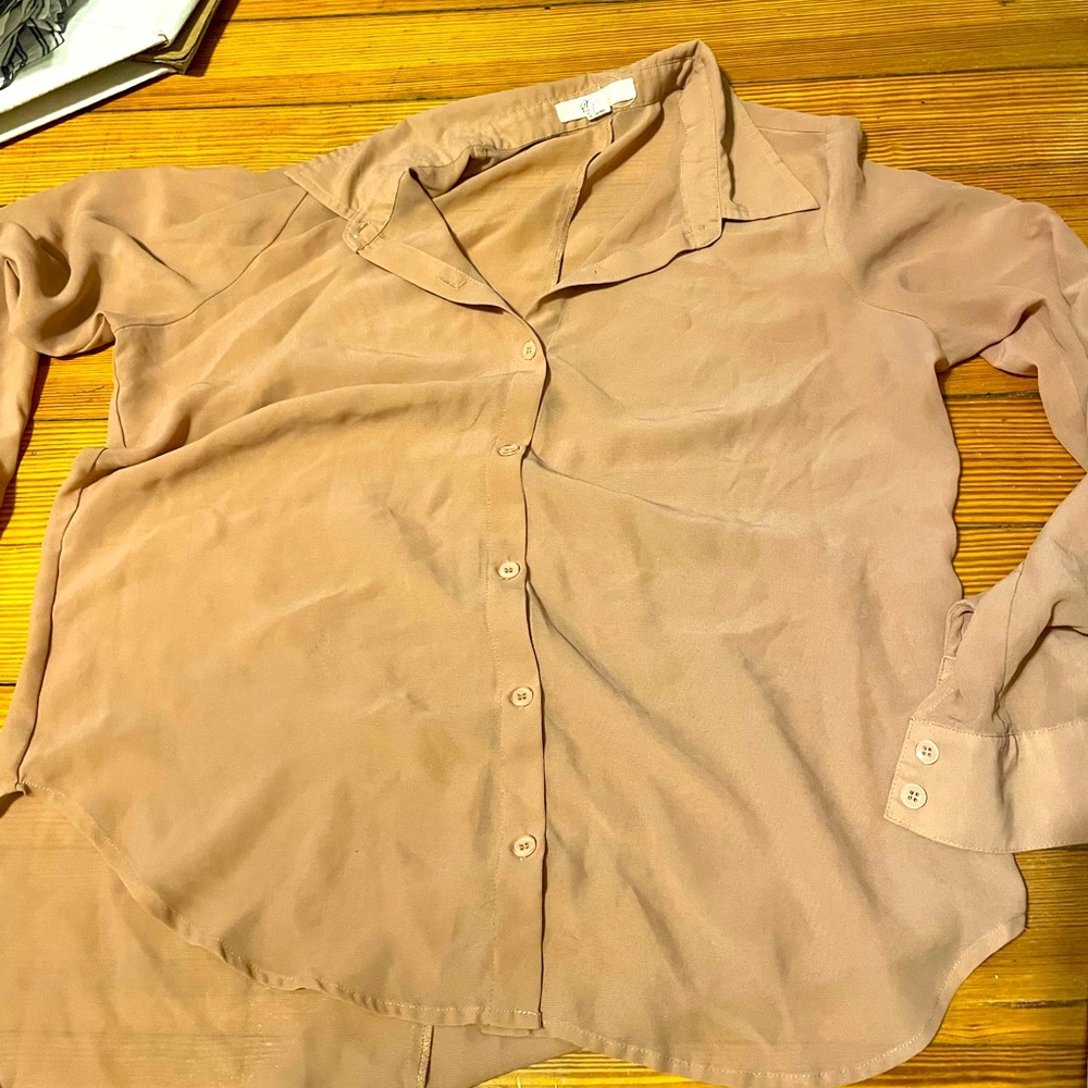 Forever 21 Blush Sheer Button Down Small